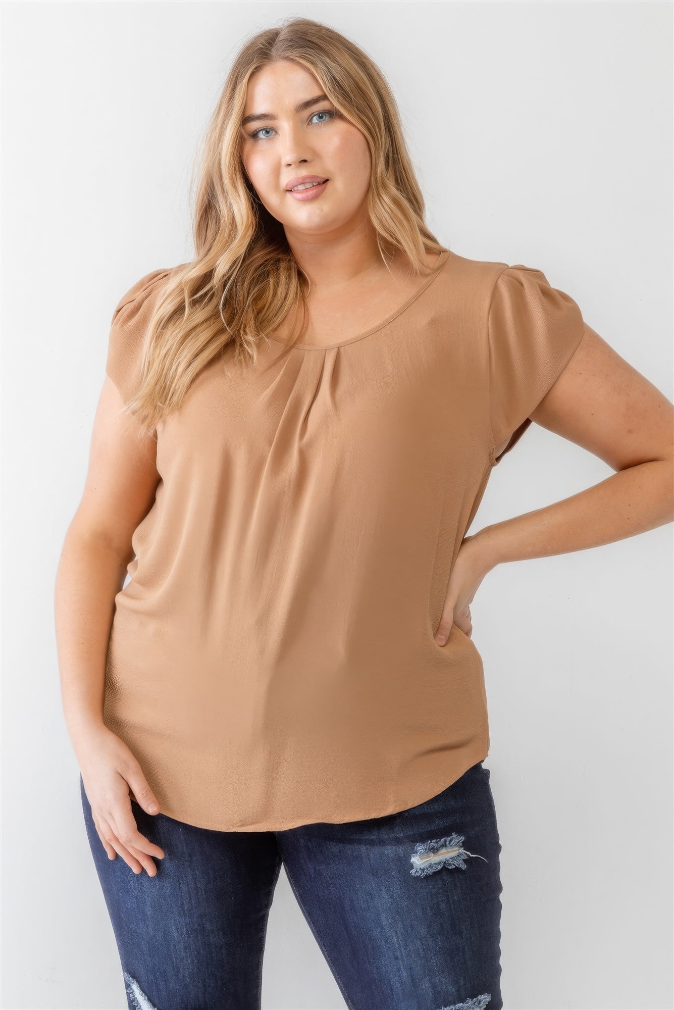 Plus Koshibo Textured Cap Sleeve Top-Teresa&#39;s Fashionista LLC