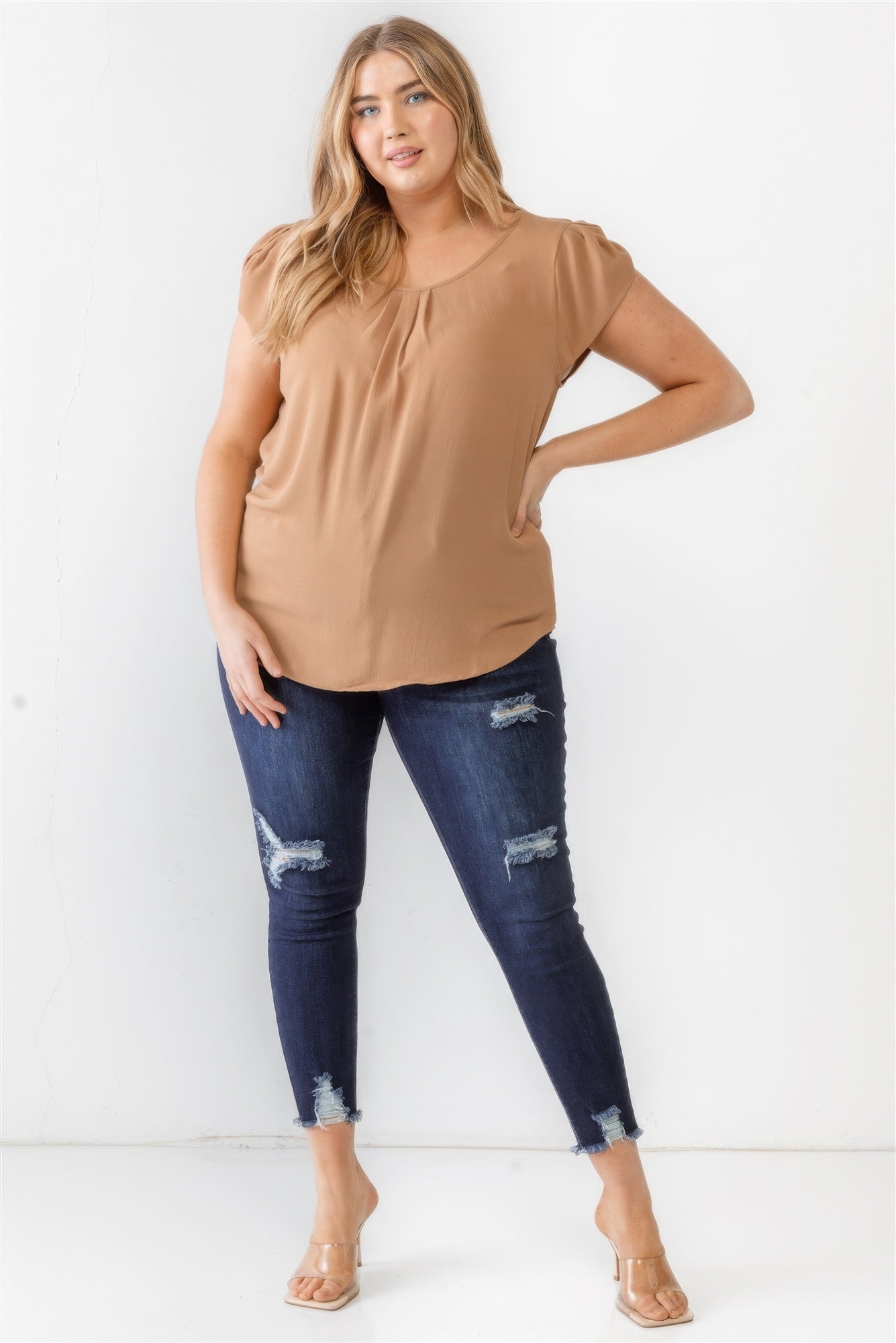 Plus Koshibo Textured Cap Sleeve Top-Teresa&#39;s Fashionista LLC