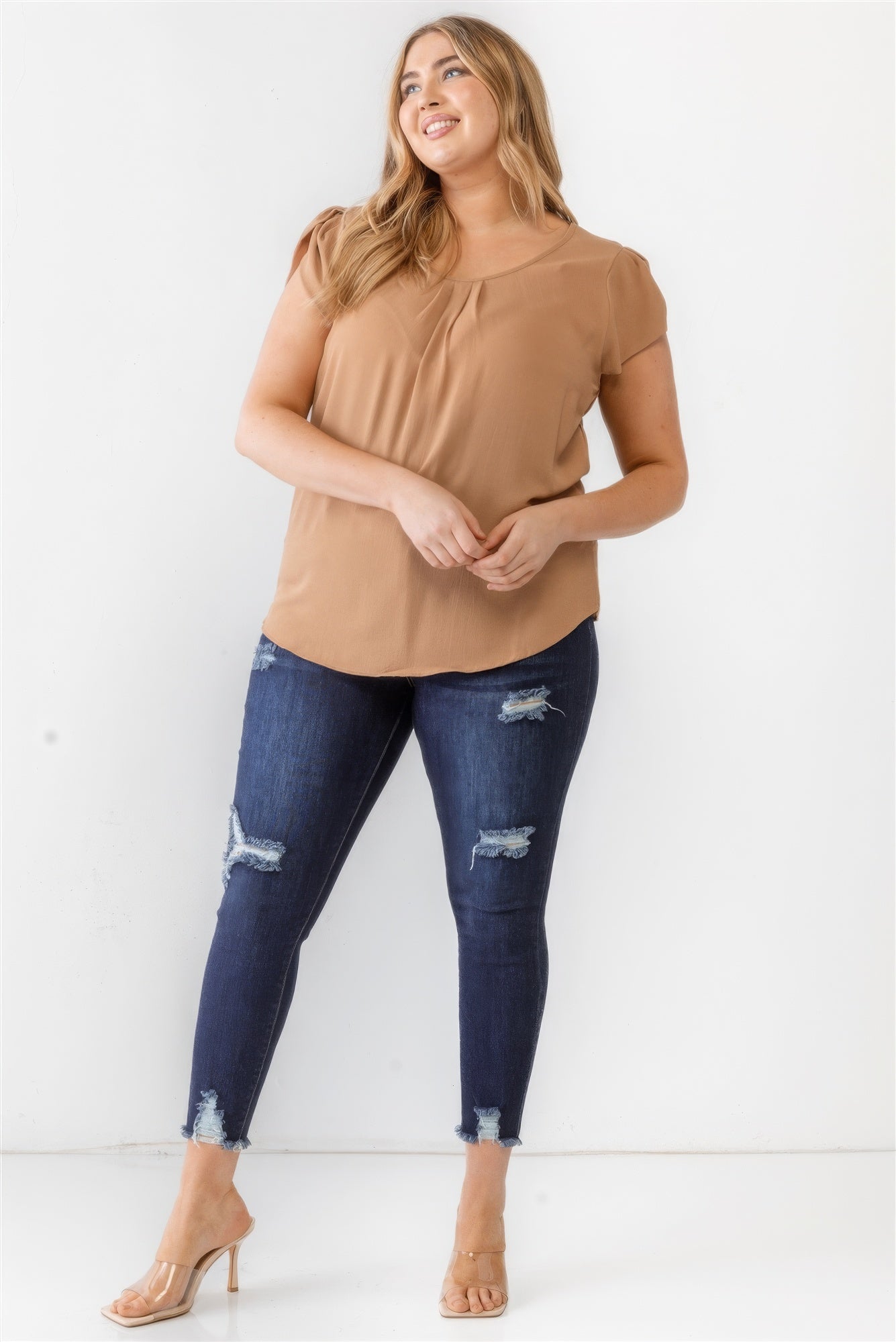 Plus Koshibo Textured Cap Sleeve Top-Teresa&#39;s Fashionista LLC