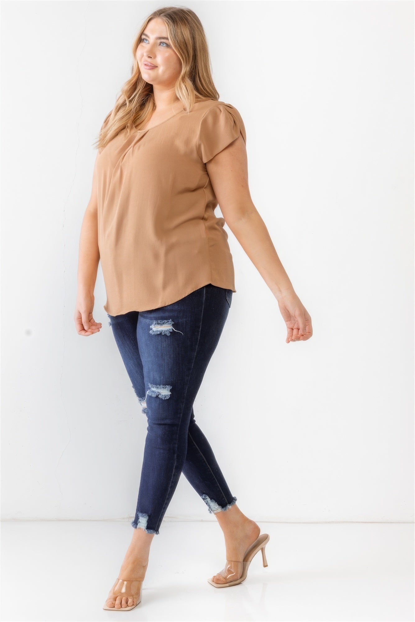 Plus Koshibo Textured Cap Sleeve Top-Teresa&#39;s Fashionista LLC