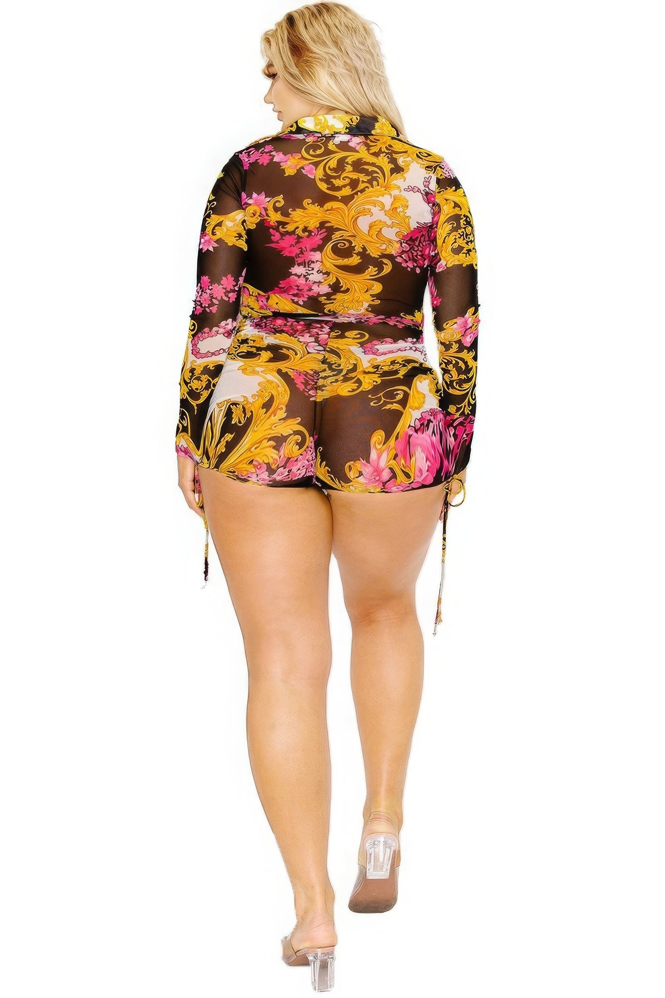 Plus gold & floral pattern print belted romer-Teresa&#39;s Fashionista LLC