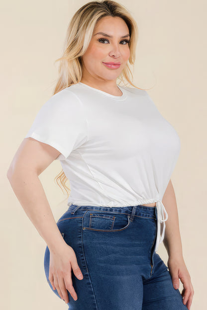 Plus Size Tie Front Drawstring Short Sleeve Crop Top-Teresa&#39;s Fashionista LLC