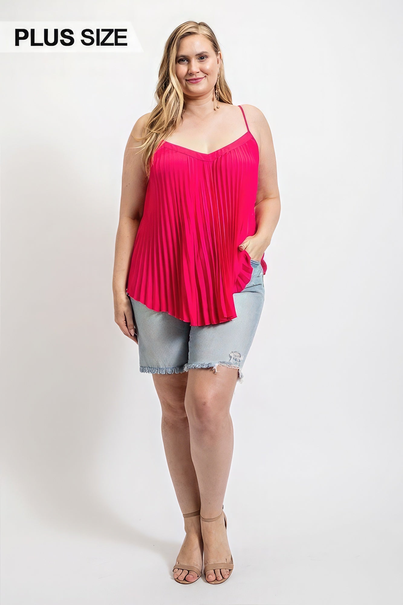 Pleated Tank Top With Adjustable Strap-Teresa&#39;s Fashionista LLC