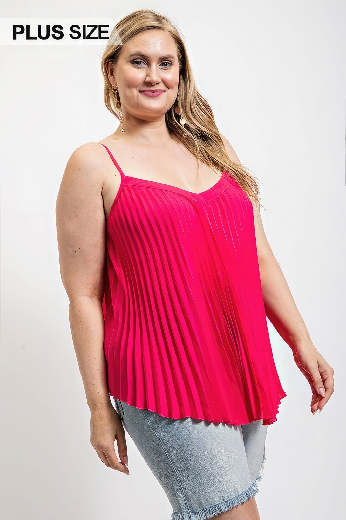 Pleated Tank Top With Adjustable Strap-Teresa&#39;s Fashionista LLC