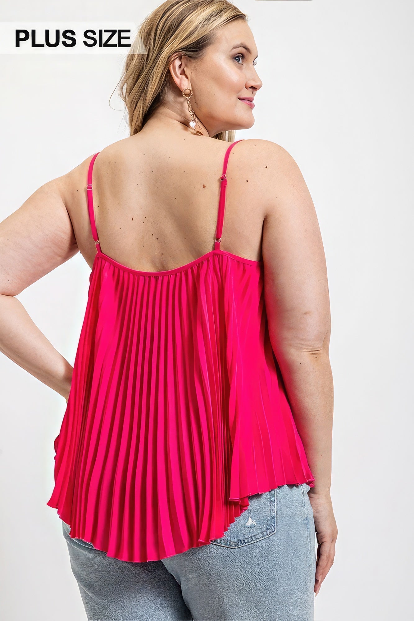 Pleated Tank Top With Adjustable Strap-Teresa&#39;s Fashionista LLC