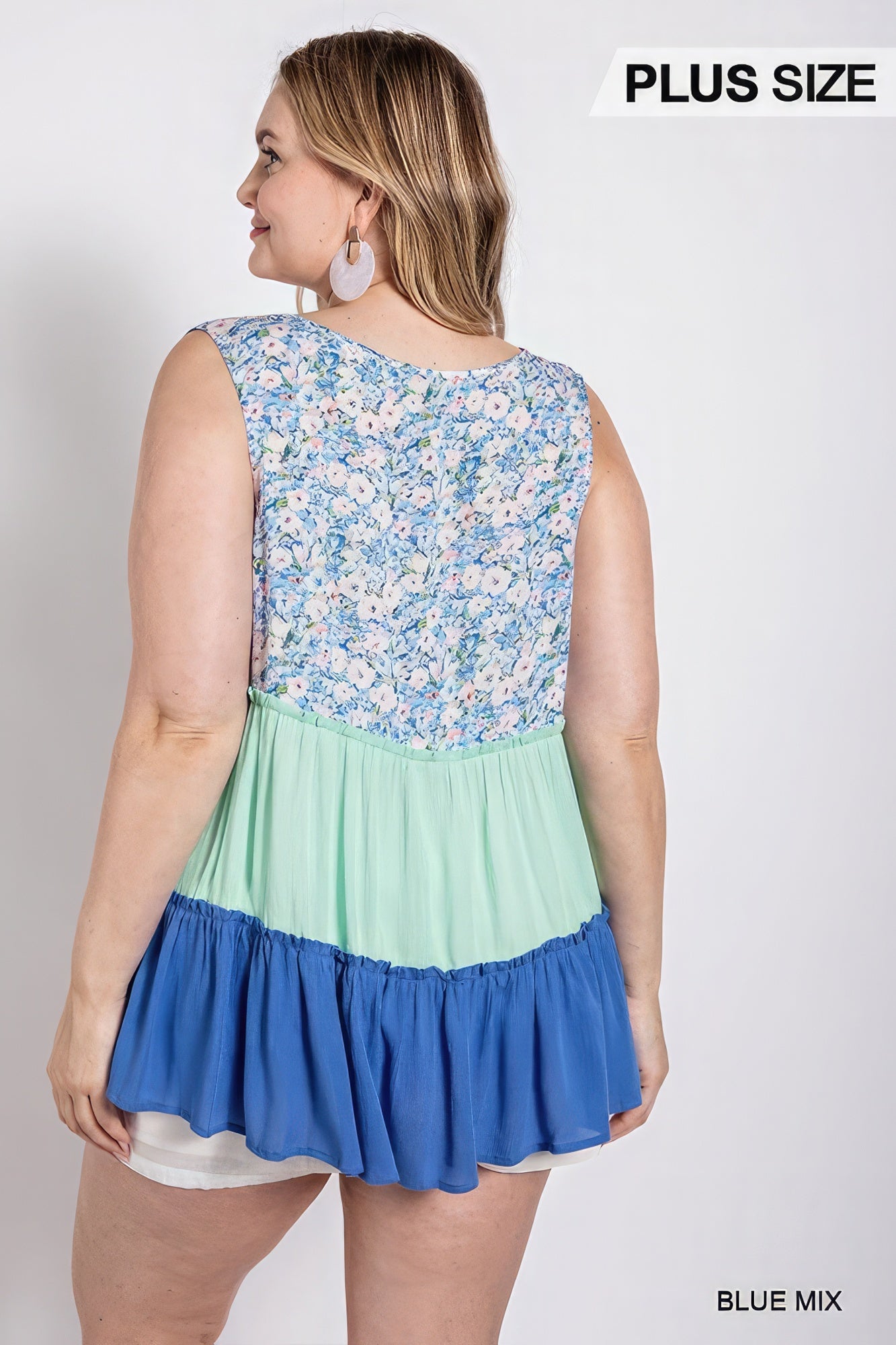 Floral Color Block Ruffle Detail Tiered V-neck Top-Teresa&#39;s Fashionista LLC