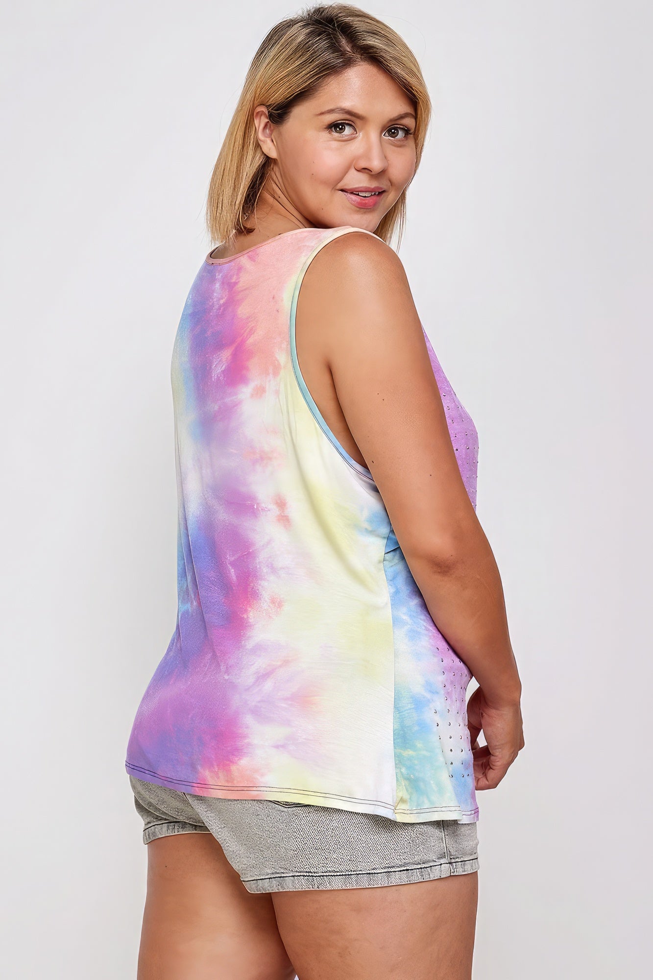 Tie Dye Tank With Studded Detail, Loose Fit, Easy Casual Wear-Teresa&#39;s Fashionista LLC