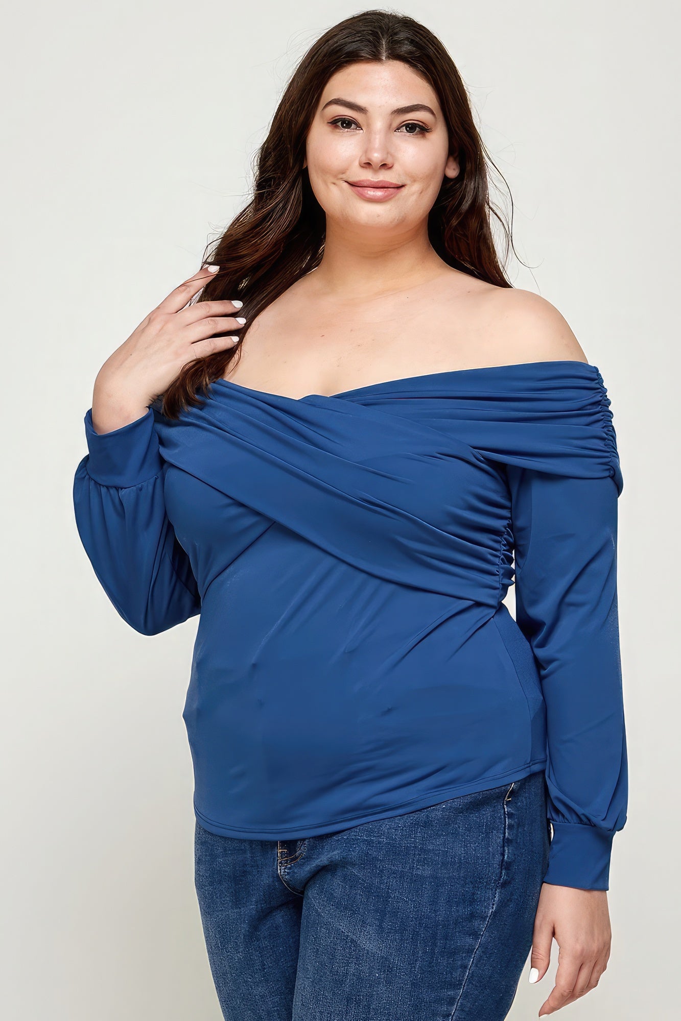 Plus Size Solid Wrap Dressy Top-Teresa&#39;s Fashionista LLC