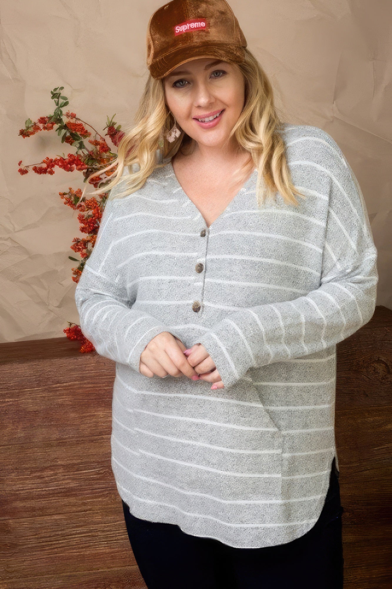 Brushed Hacci Two Tone Stripe Top-Teresa&#39;s Fashionista LLC