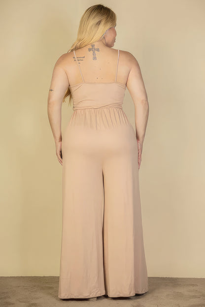 Plus Size Button Front Wide Leg Jumpsuit-Teresa&#39;s Fashionista LLC