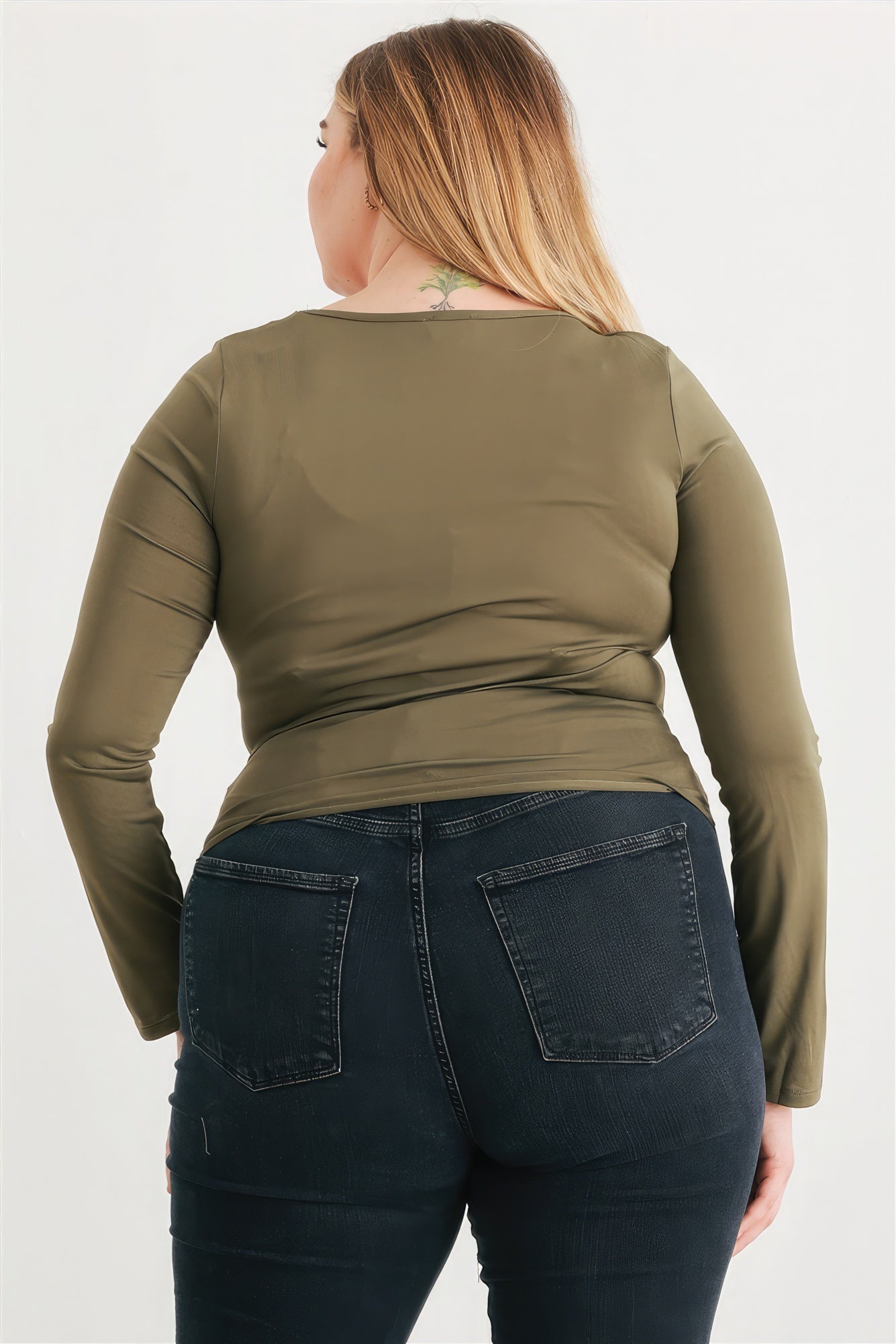 Plus Olive Ruched Long Sleeve Top-Teresa&#39;s Fashionista LLC