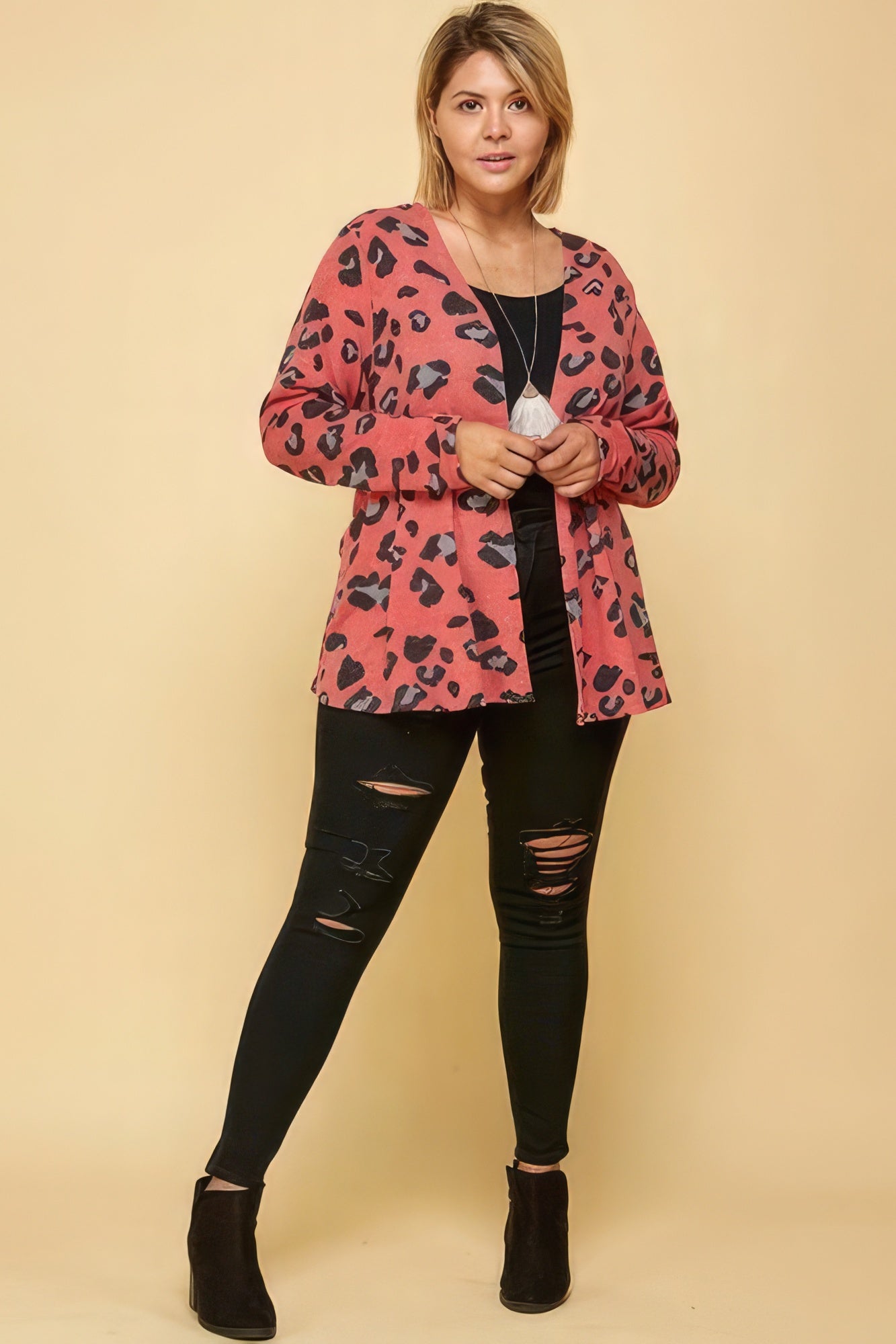 Plus Size Animal Printed Open Front Cropped Cardigan-Teresa&#39;s Fashionista LLC