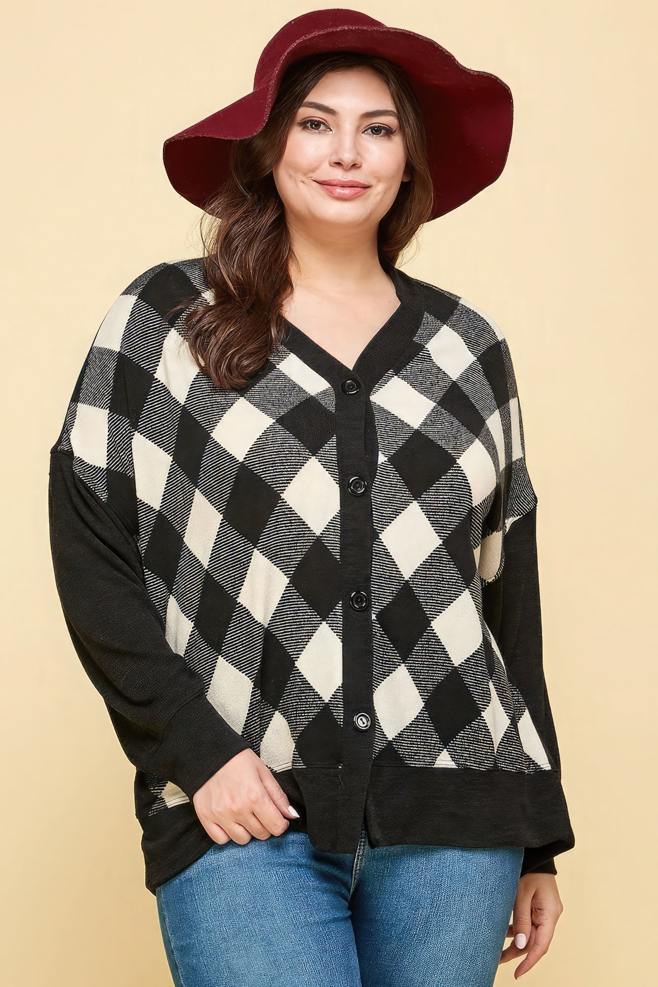 Plus Size Buffalo Plaid Knit Button Up Oversize Cardigan-Teresa&#39;s Fashionista LLC