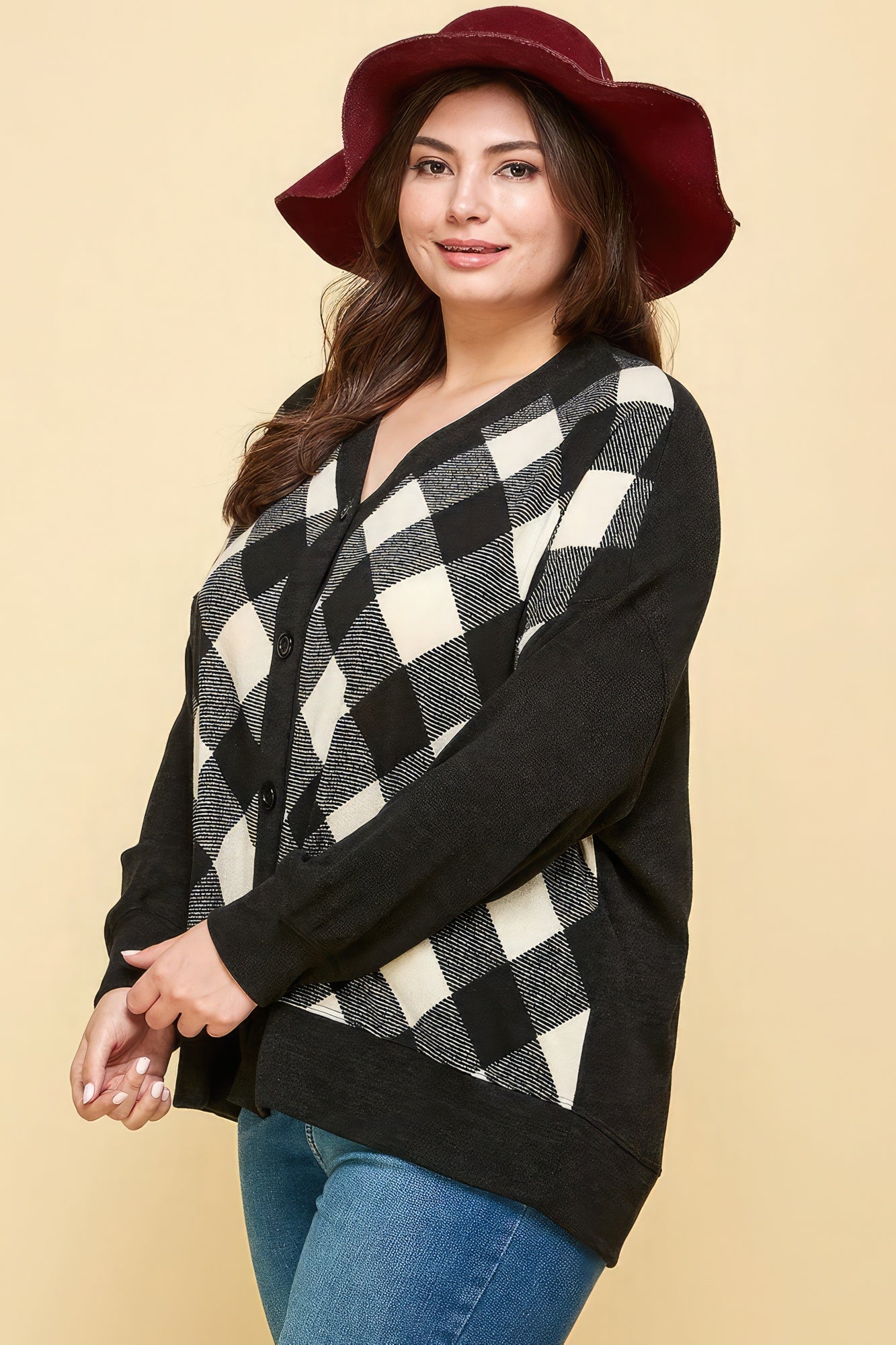 Plus Size Buffalo Plaid Knit Button Up Oversize Cardigan-Teresa&#39;s Fashionista LLC