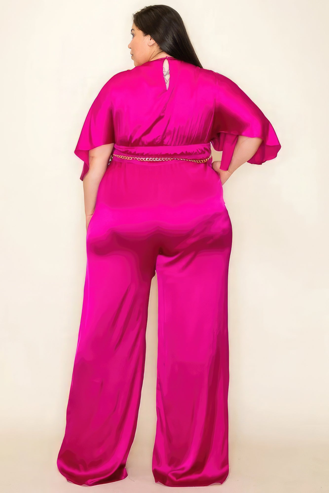 Satin Wrap Front Short Sleeve Smocked Waist Jumpsuit-Teresa&#39;s Fashionista LLC