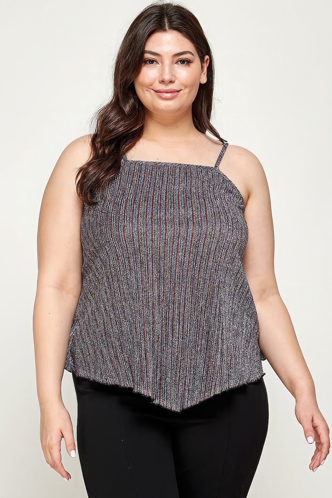 Metallic Stripe Handkerchief Plus Size Top-Teresa&#39;s Fashionista LLC