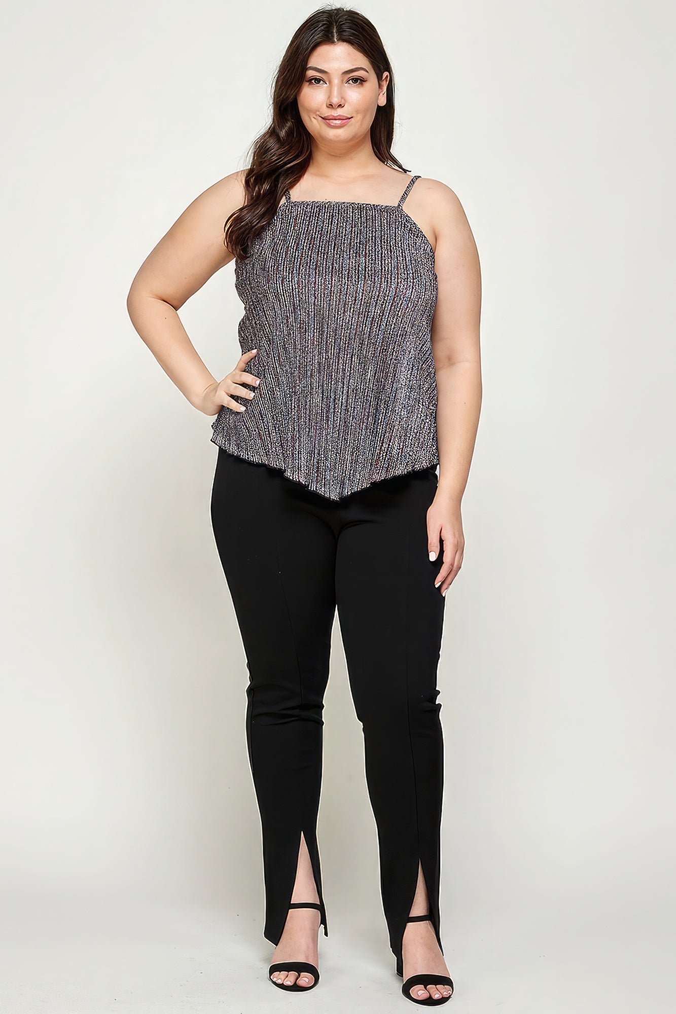 Metallic Stripe Handkerchief Plus Size Top-Teresa&#39;s Fashionista LLC