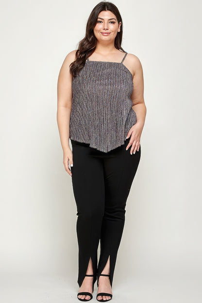 Metallic Stripe Handkerchief Plus Size Top-Teresa&#39;s Fashionista LLC