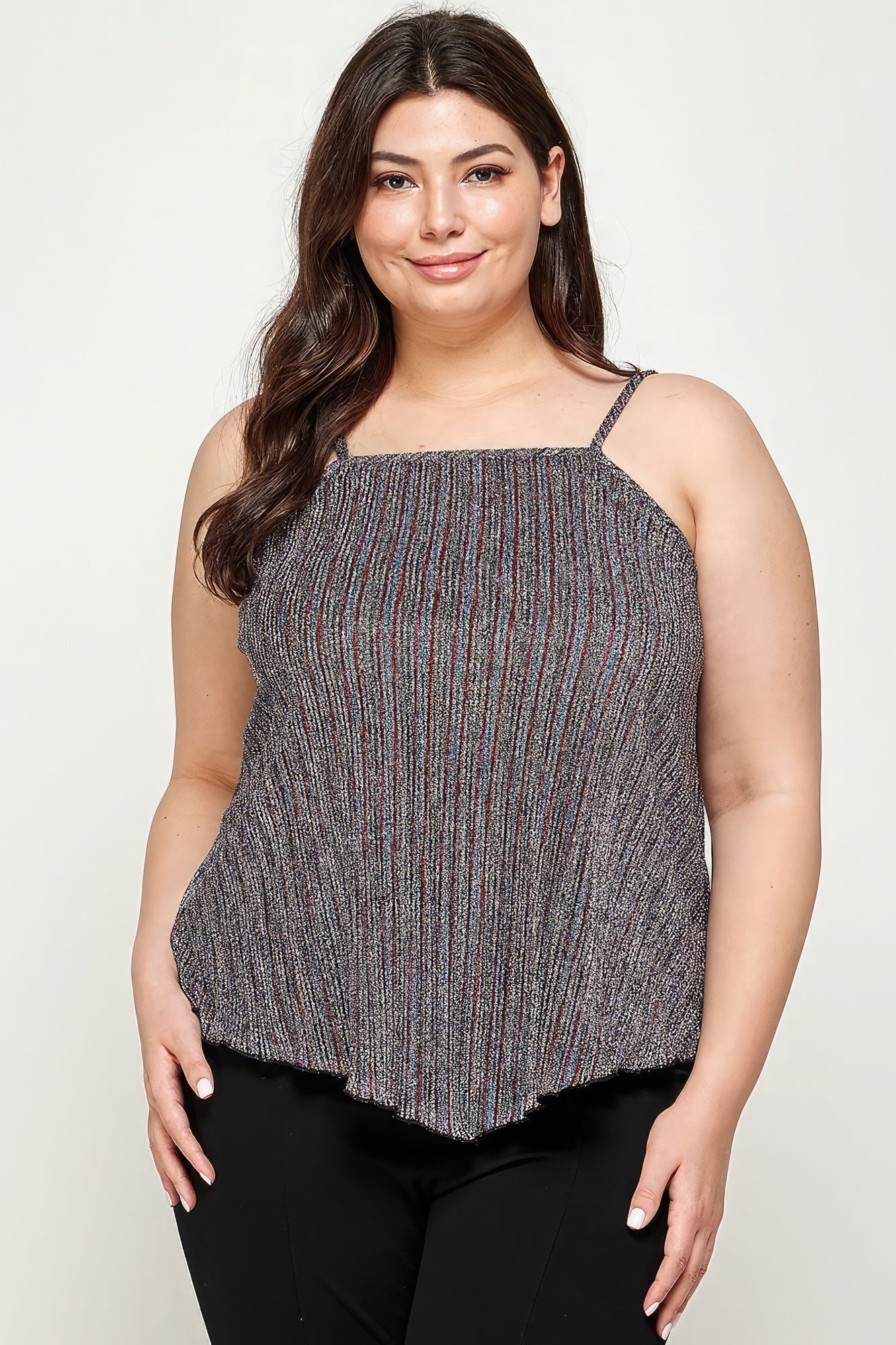 Metallic Stripe Handkerchief Plus Size Top-Teresa&#39;s Fashionista LLC