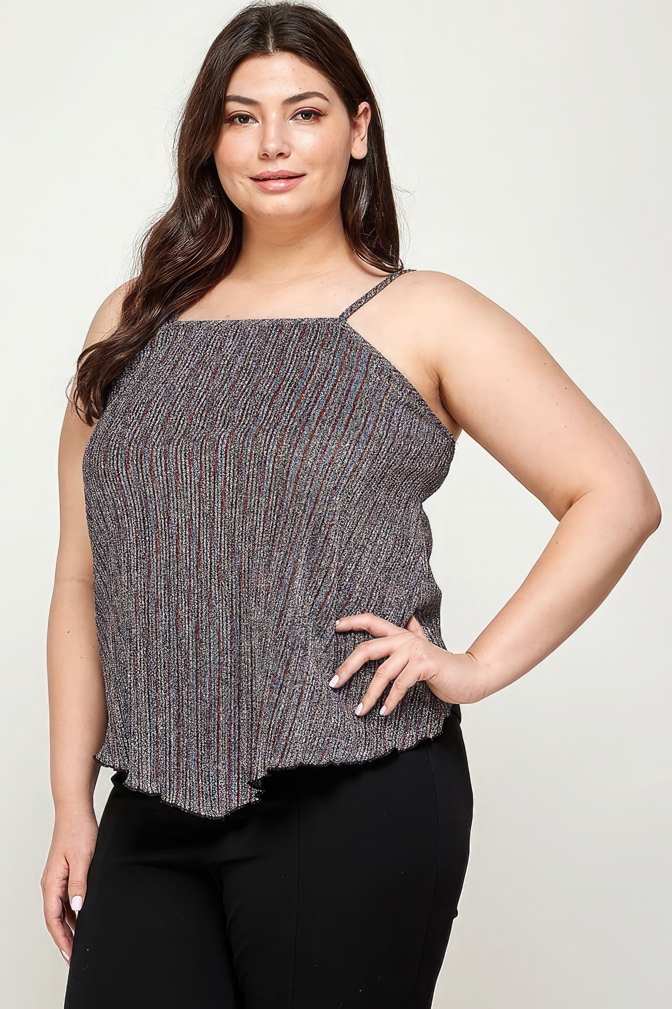 Metallic Stripe Handkerchief Plus Size Top-Teresa&#39;s Fashionista LLC