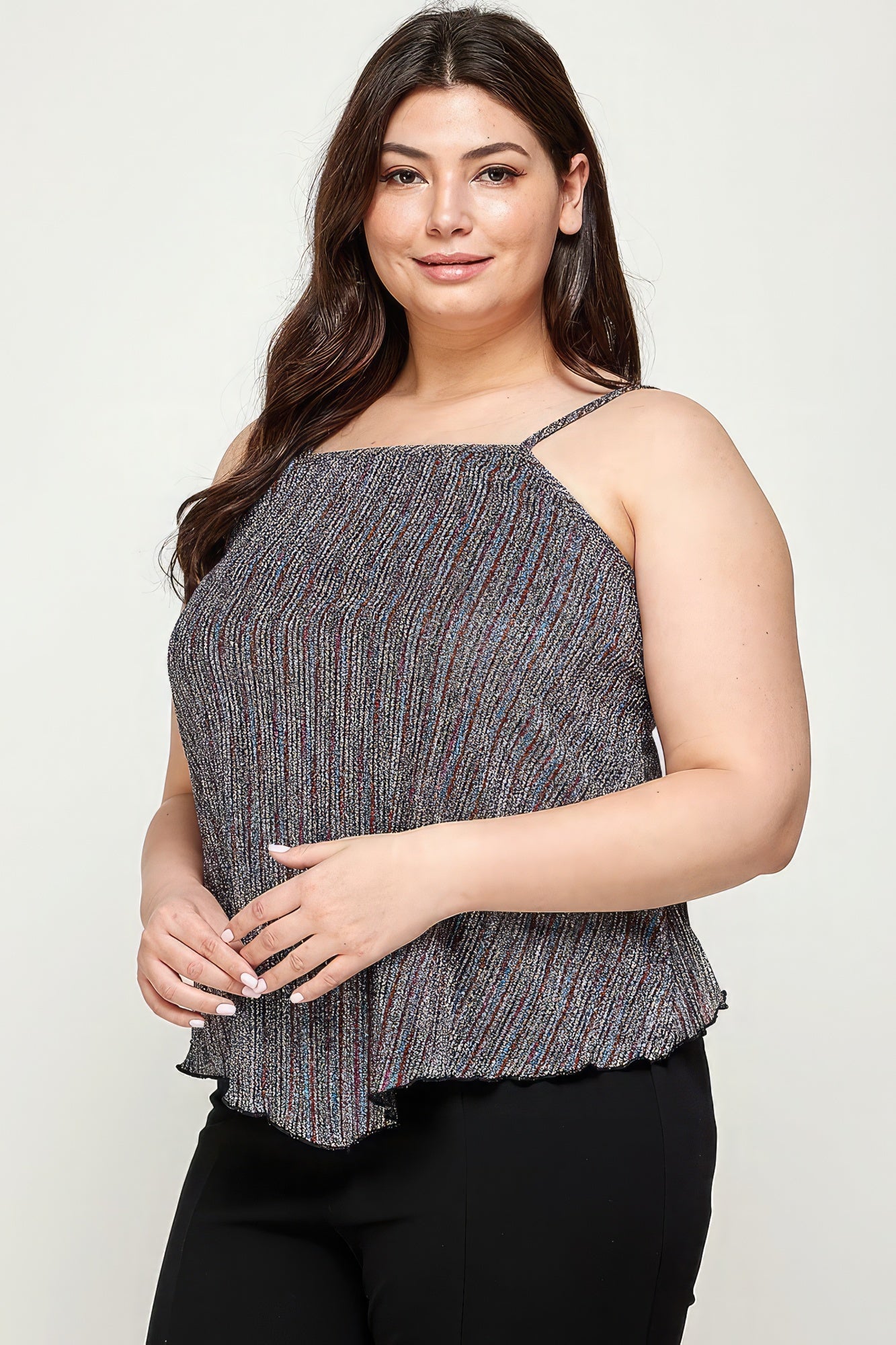 Metallic Stripe Handkerchief Plus Size Top-Teresa&#39;s Fashionista LLC