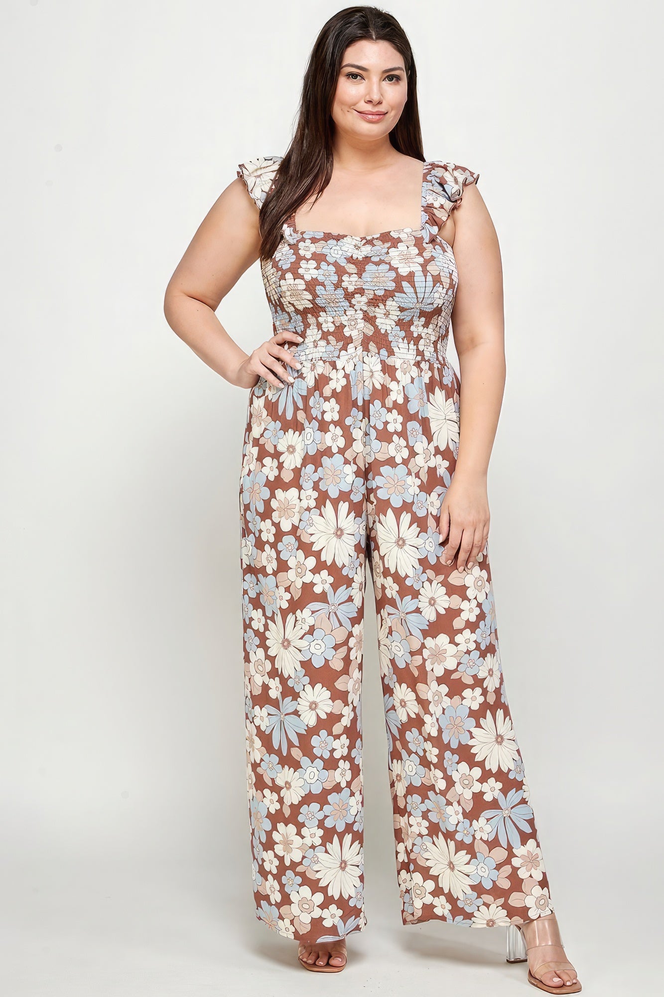 Floral Print Smocked Jumpsuit-Teresa&#39;s Fashionista LLC