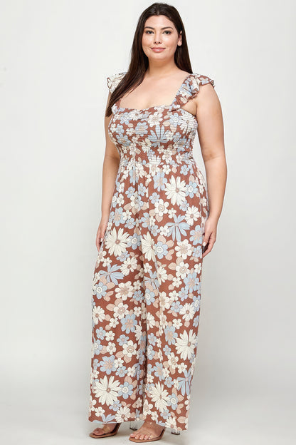 Floral Print Smocked Jumpsuit-Teresa&#39;s Fashionista LLC