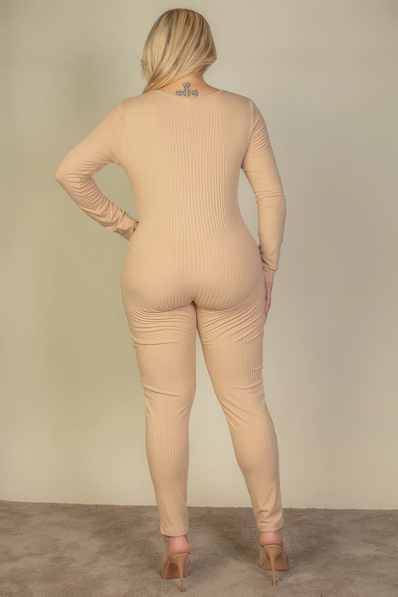 Plus Size Ribbed Scoop Neck Long Sleeve Jumpsuit-Teresa&#39;s Fashionista LLC