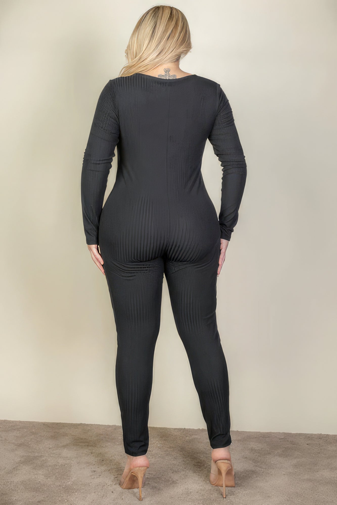 Plus Size Ribbed Scoop Neck Long Sleeve Jumpsuit-Teresa&#39;s Fashionista LLC