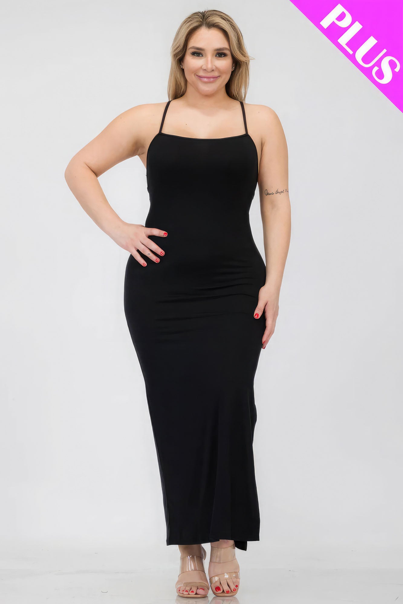 Plus Size Crisscross Back Split Thigh Maxi Dress-Teresa&#39;s Fashionista LLC