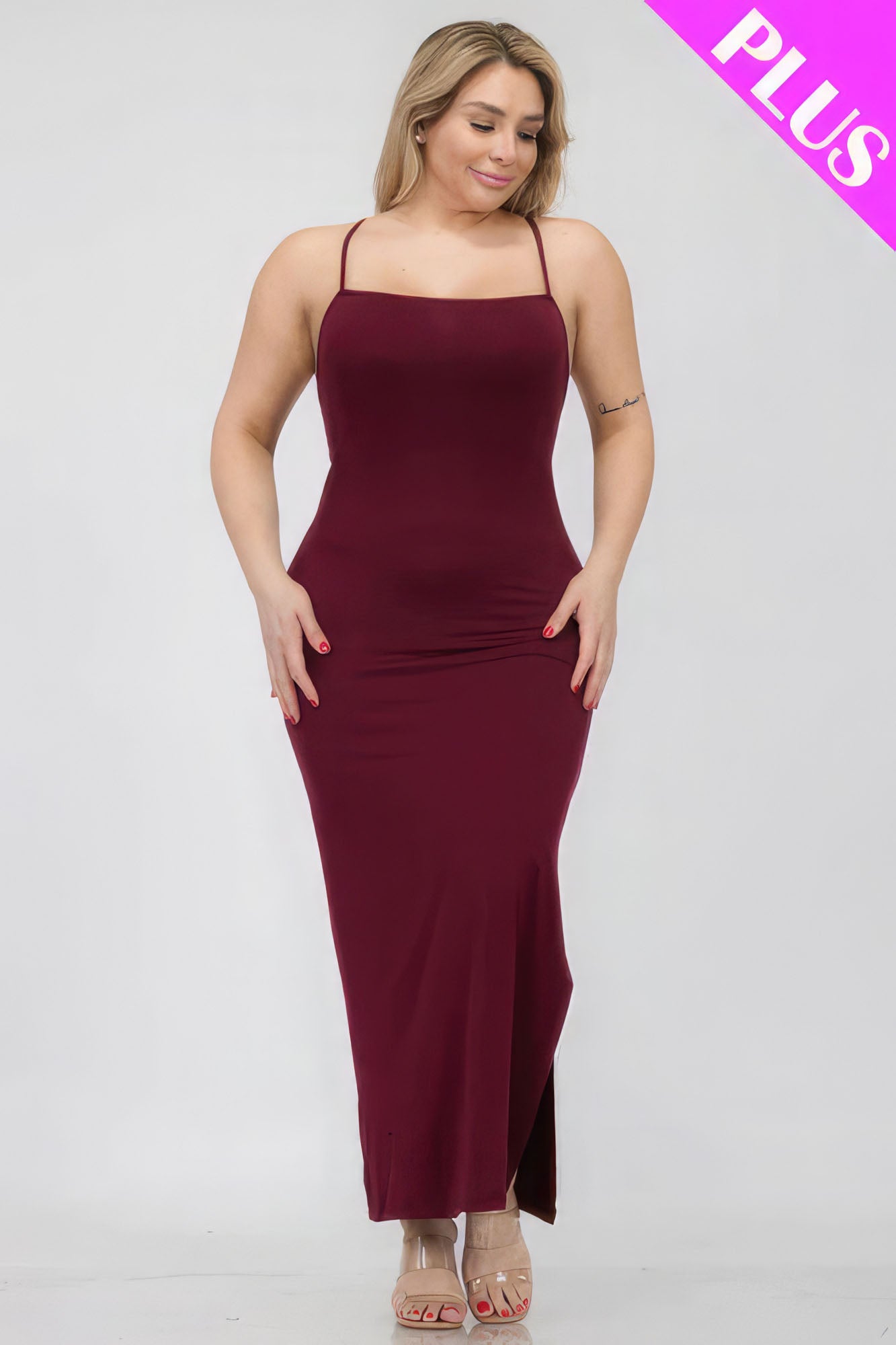 Plus Size Crisscross Back Split Thigh Maxi Dress-Teresa&#39;s Fashionista LLC