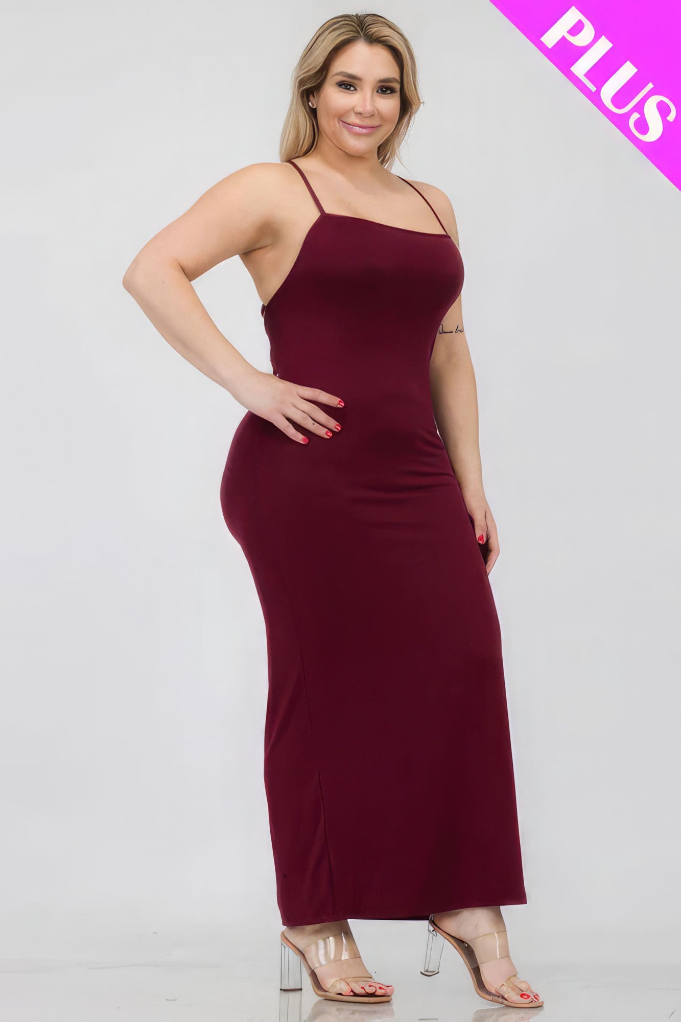 Plus Size Crisscross Back Split Thigh Maxi Dress-Teresa&#39;s Fashionista LLC