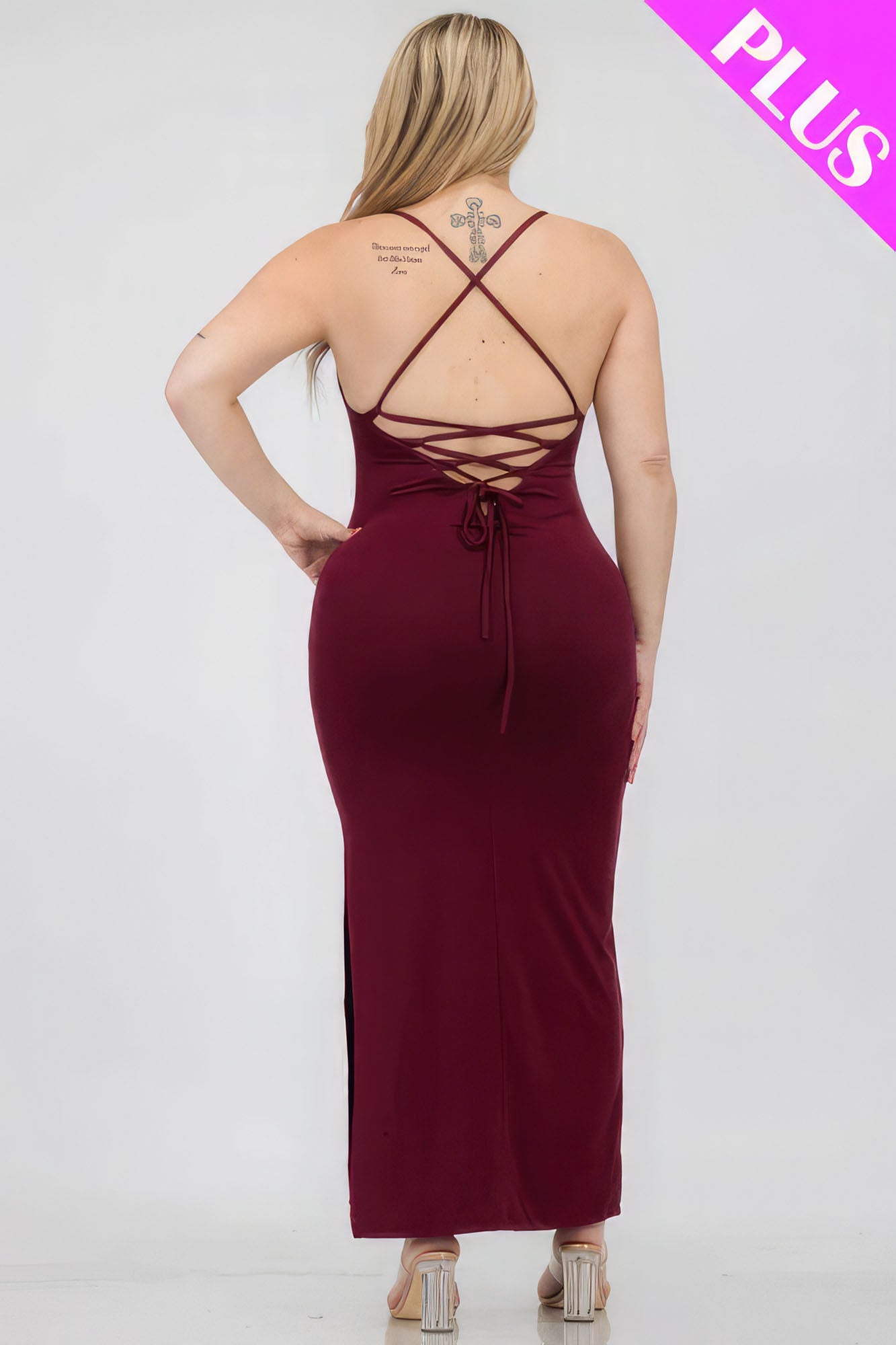 Plus Size Crisscross Back Split Thigh Maxi Dress-Teresa&#39;s Fashionista LLC