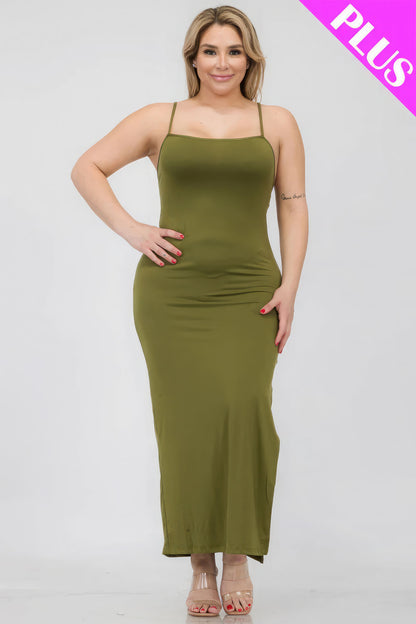 Plus Size Crisscross Back Split Thigh Maxi Dress-Teresa&#39;s Fashionista LLC