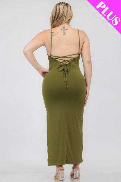 Plus Size Crisscross Back Split Thigh Maxi Dress-Teresa&#39;s Fashionista LLC