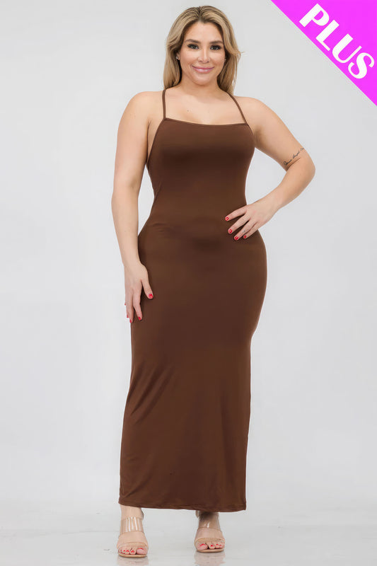 Plus Size Crisscross Back Split Thigh Maxi Dress-Teresa&#39;s Fashionista LLC