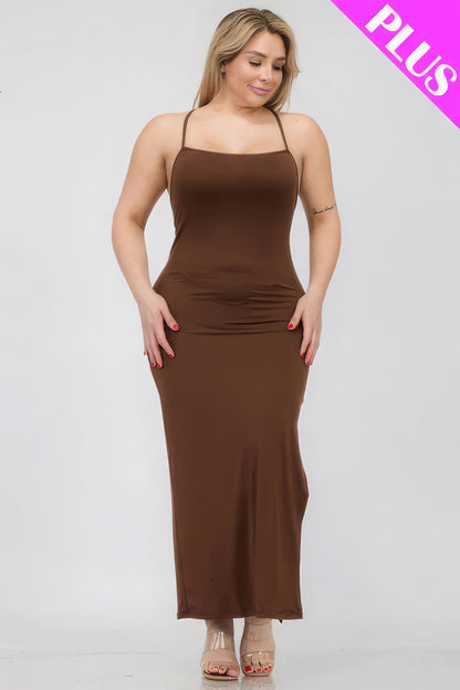 Plus Size Crisscross Back Split Thigh Maxi Dress-Teresa&#39;s Fashionista LLC