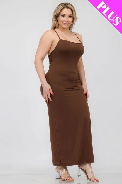 Plus Size Crisscross Back Split Thigh Maxi Dress-Teresa&#39;s Fashionista LLC