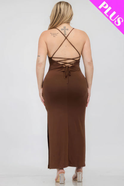 Plus Size Crisscross Back Split Thigh Maxi Dress-Teresa&#39;s Fashionista LLC