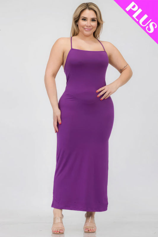 Plus Size Crisscross Back Split Thigh Maxi Dress-Teresa&#39;s Fashionista LLC