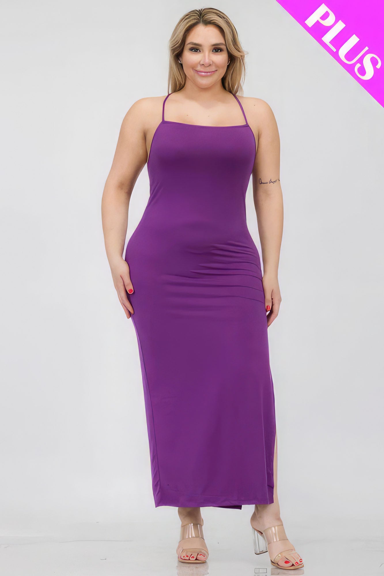 Plus Size Crisscross Back Split Thigh Maxi Dress-Teresa&#39;s Fashionista LLC