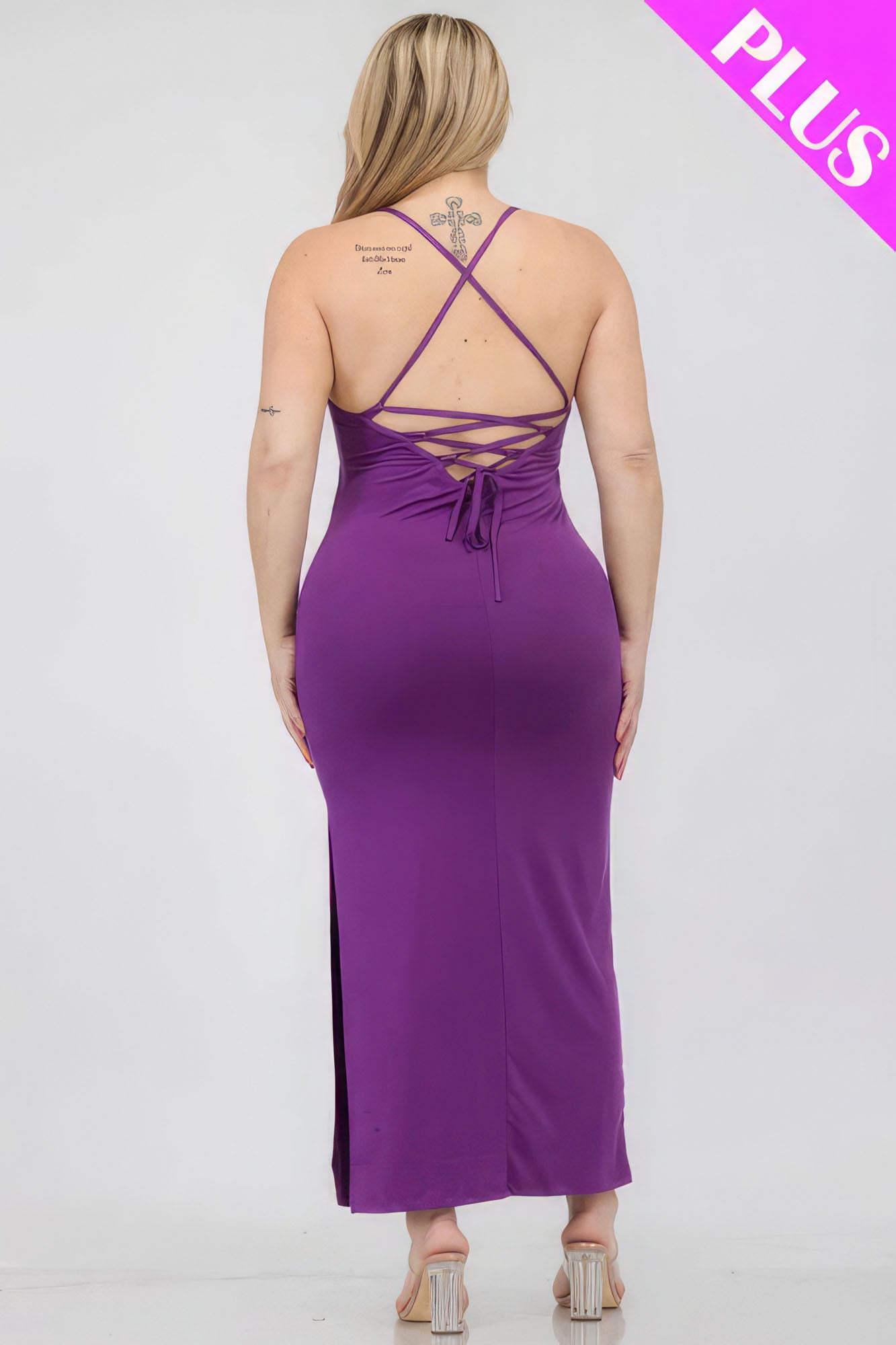 Plus Size Crisscross Back Split Thigh Maxi Dress-Teresa&#39;s Fashionista LLC