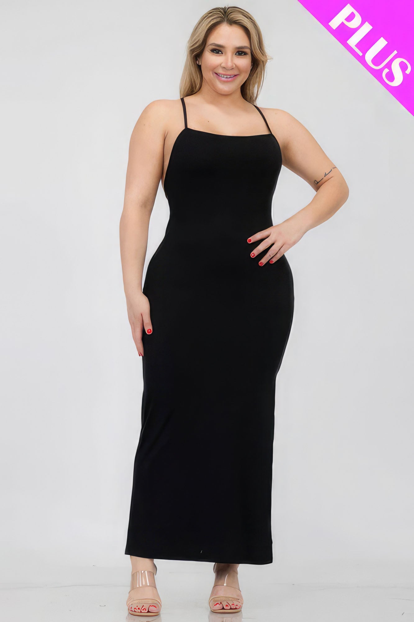 Plus Size Crisscross Back Split Thigh Maxi Dress-Teresa&#39;s Fashionista LLC