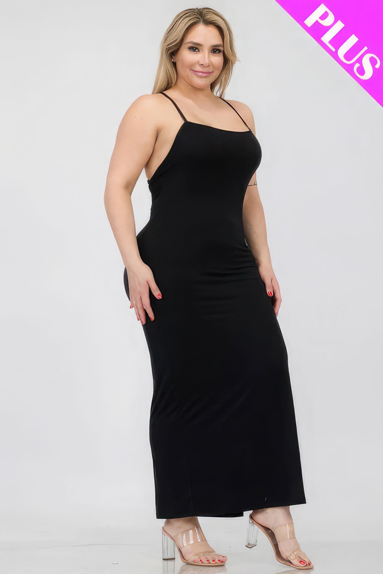 Plus Size Crisscross Back Split Thigh Maxi Dress-Teresa&#39;s Fashionista LLC