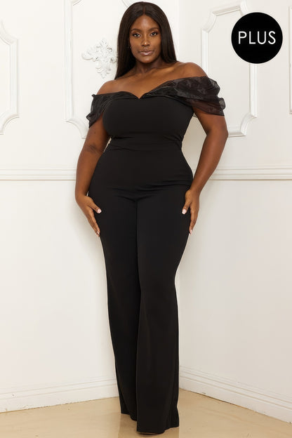 Mesh Off The Shoulder Plus Size Jumpsuit-Teresa&#39;s Fashionista LLC