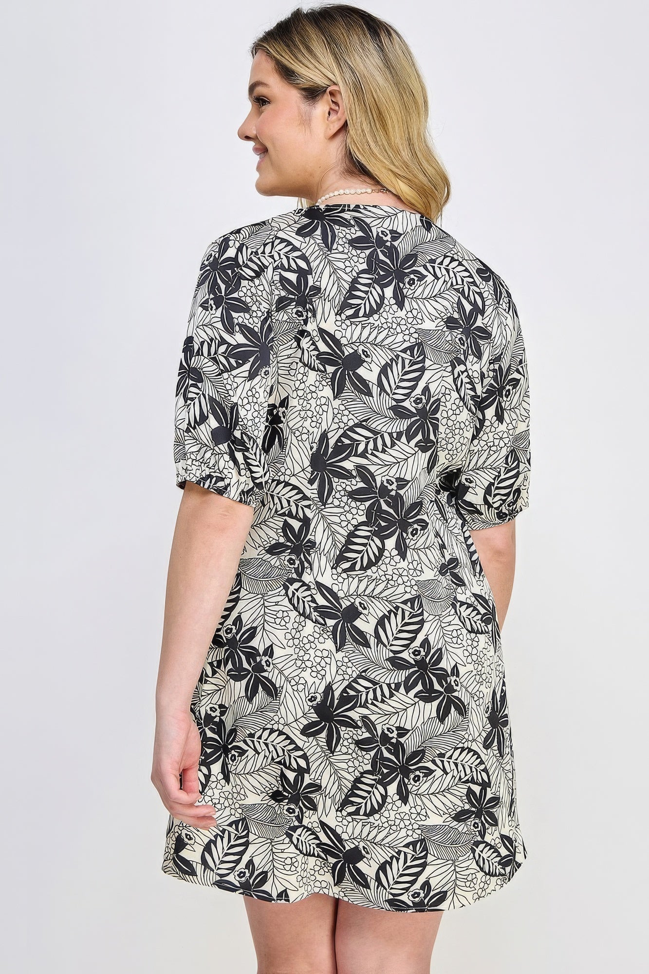 Plus Botanical Print Front Tie Dress-Teresa&#39;s Fashionista LLC