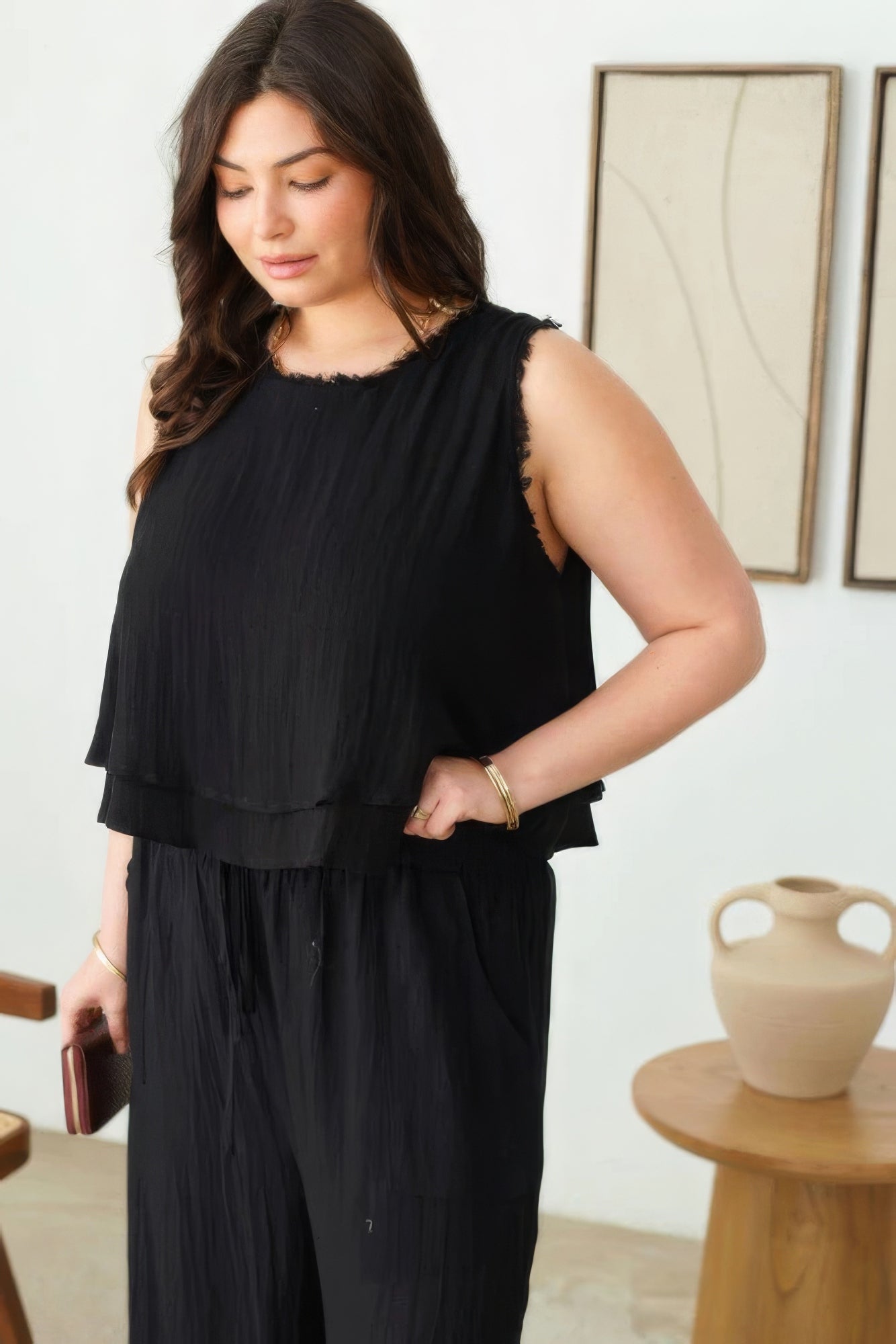 Plus Size Boho Sleeveless Frayed Hem Top-Teresa&#39;s Fashionista LLC