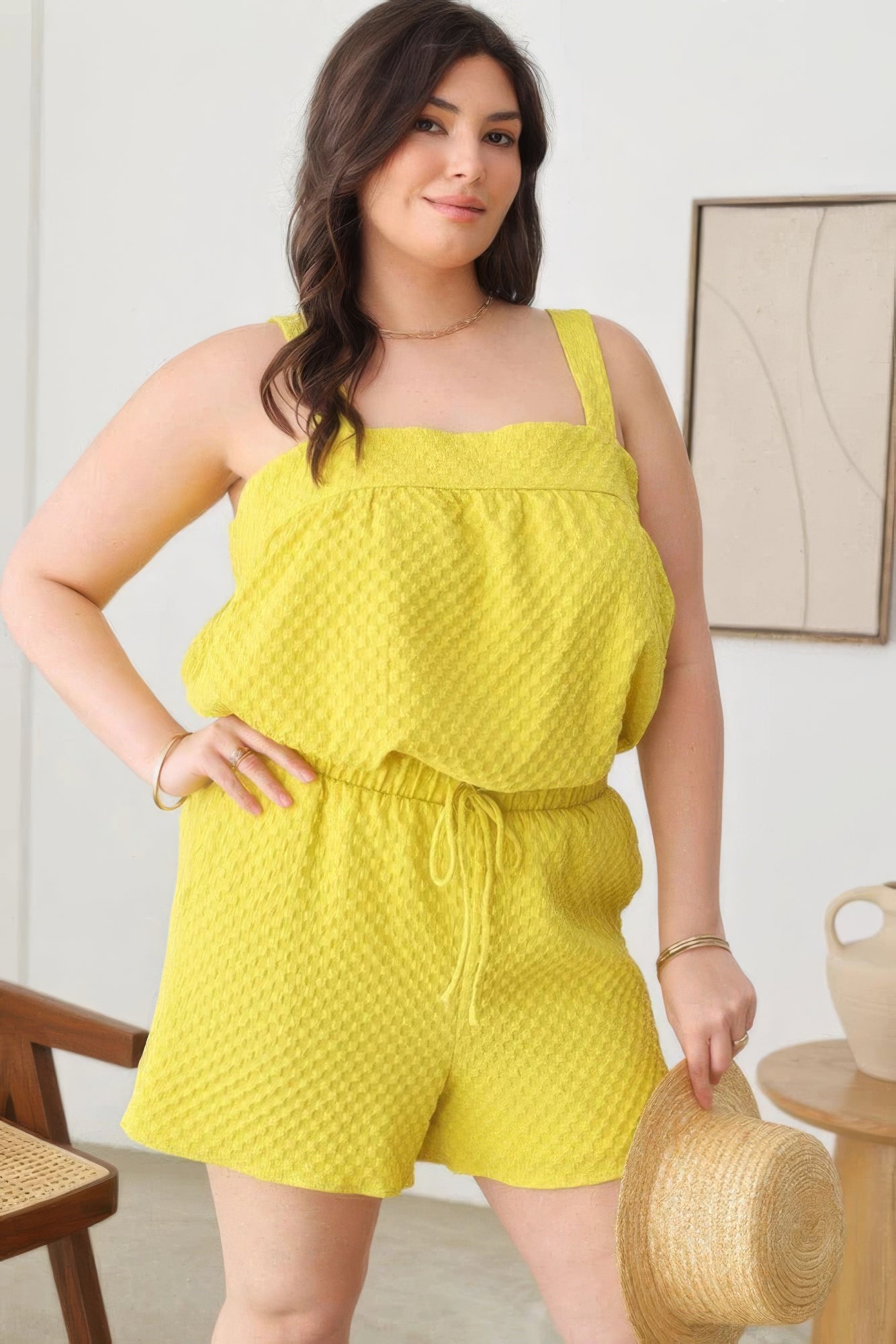 Plus Size Textured Top Elastic Waist Short Sets-Teresa&#39;s Fashionista LLC