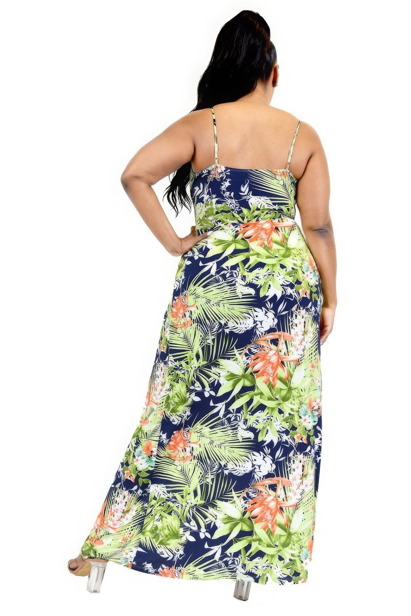 Plus Tropical Leaf Print Surplice Maxi Dress-Teresa&#39;s Fashionista LLC