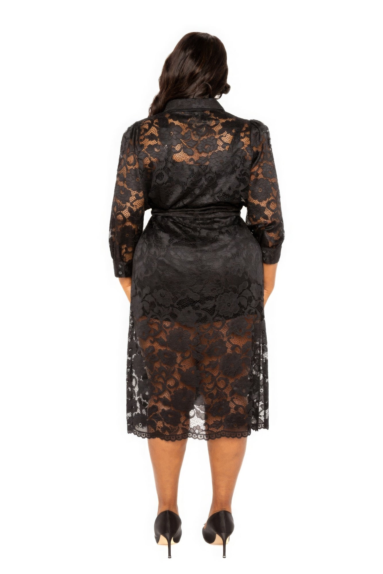 Belted Lace Shirt Dress-Teresa&#39;s Fashionista LLC